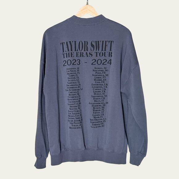NEW Taylor Swift THE ERAS TOUR Blue Crewneck Sweatshirt sz XS 2024 Dates *Flaw - Picture 1 of 6
